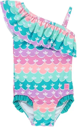 RuffleButts Mermaid One Shoulder Ruffle One Piece - 6-12m