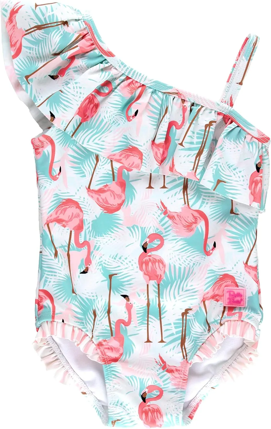 RuffleButts Vibrant Flamingo One Shoulder Ruffle One Piece - 6-12m