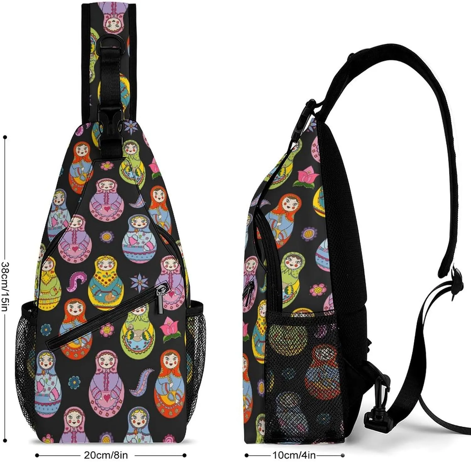 Russian Matryoshka Sling Backpack, Crossbody Shoulder Bag, Chest Bags for Outdoor Travel Fitness