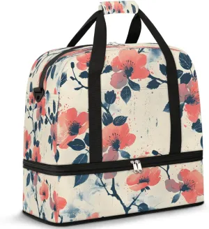 Rustic Blossom Spray Travel Duffel Bag, Travel Essentials, Gym Bag for Women, Weekender Overnight Bag With Shoes Compartment, Carry On Bags for Airplanes