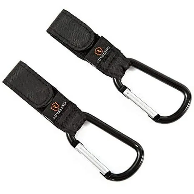 RUVALINO Stroller Hooks, Universal Multi-Purpose Stroller Clips for Bags, Pushchair or Pram, Black - 2Pack