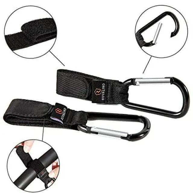 RUVALINO Stroller Hooks, Universal Multi-Purpose Stroller Clips for Bags, Pushchair or Pram, Black - 2Pack