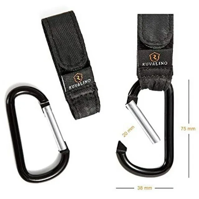RUVALINO Stroller Hooks, Universal Multi-Purpose Stroller Clips for Bags, Pushchair or Pram, Black - 2Pack