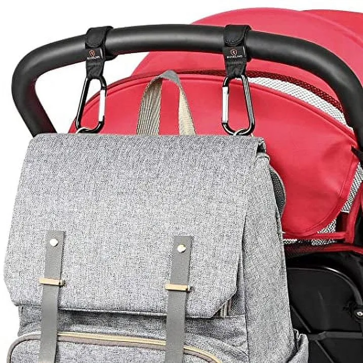 RUVALINO Stroller Hooks, Universal Multi-Purpose Stroller Clips for Bags, Pushchair or Pram, Black - 2Pack