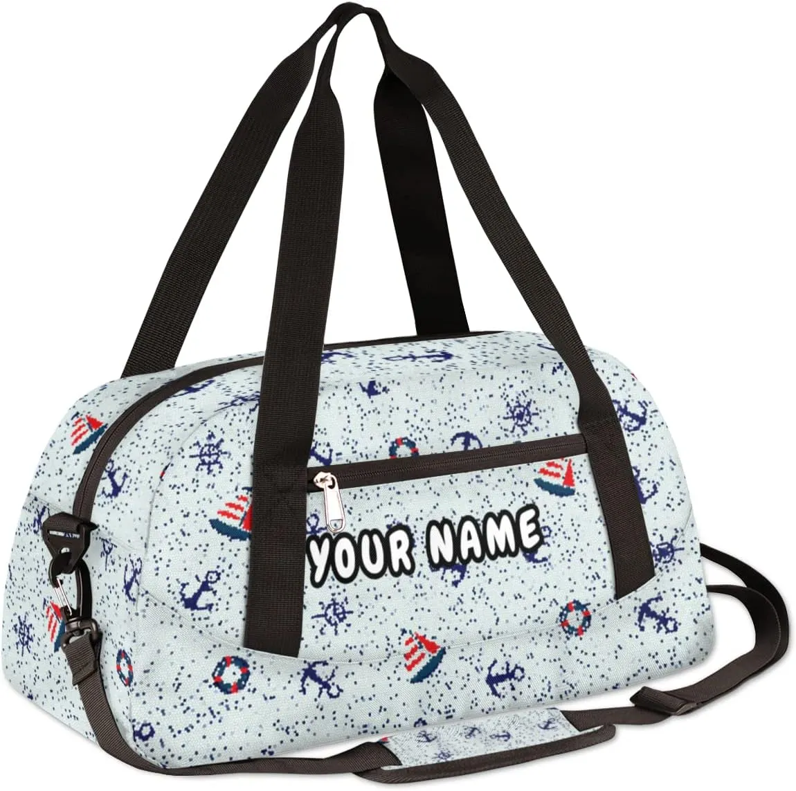 Sailboat Anchor Lifebuoy Cute Marine Personalized Kids Duffel Bag for Girls Boys, Marine Debris Custom Name Dance Bag Overnight Small Duffel Bag Carry On Weekend Sports Travel Bag for School Practice Gymnastics Ballet