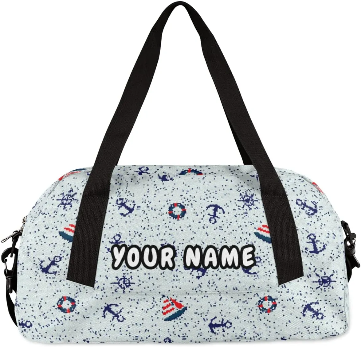 Sailboat Anchor Lifebuoy Cute Marine Personalized Kids Duffel Bag for Girls Boys, Marine Debris Custom Name Dance Bag Overnight Small Duffel Bag Carry On Weekend Sports Travel Bag for School Practice Gymnastics Ballet