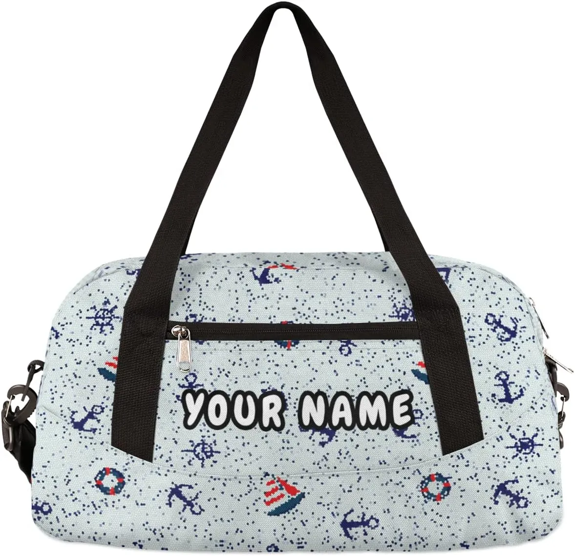 Sailboat Anchor Lifebuoy Cute Marine Personalized Kids Duffel Bag for Girls Boys, Marine Debris Custom Name Dance Bag Overnight Small Duffel Bag Carry On Weekend Sports Travel Bag for School Practice Gymnastics Ballet