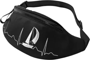 Sailing Heartbeat Boat, Funny Boating Sailor Unisex Adjustable Waist Bag Outdoor Sports Running Waist Bag Business Travel Phone Bag