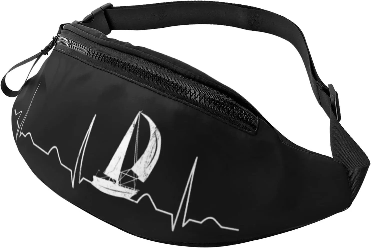 Sailing Heartbeat Boat, Funny Boating Sailor Unisex Adjustable Waist Bag Outdoor Sports Running Waist Bag Business Travel Phone Bag