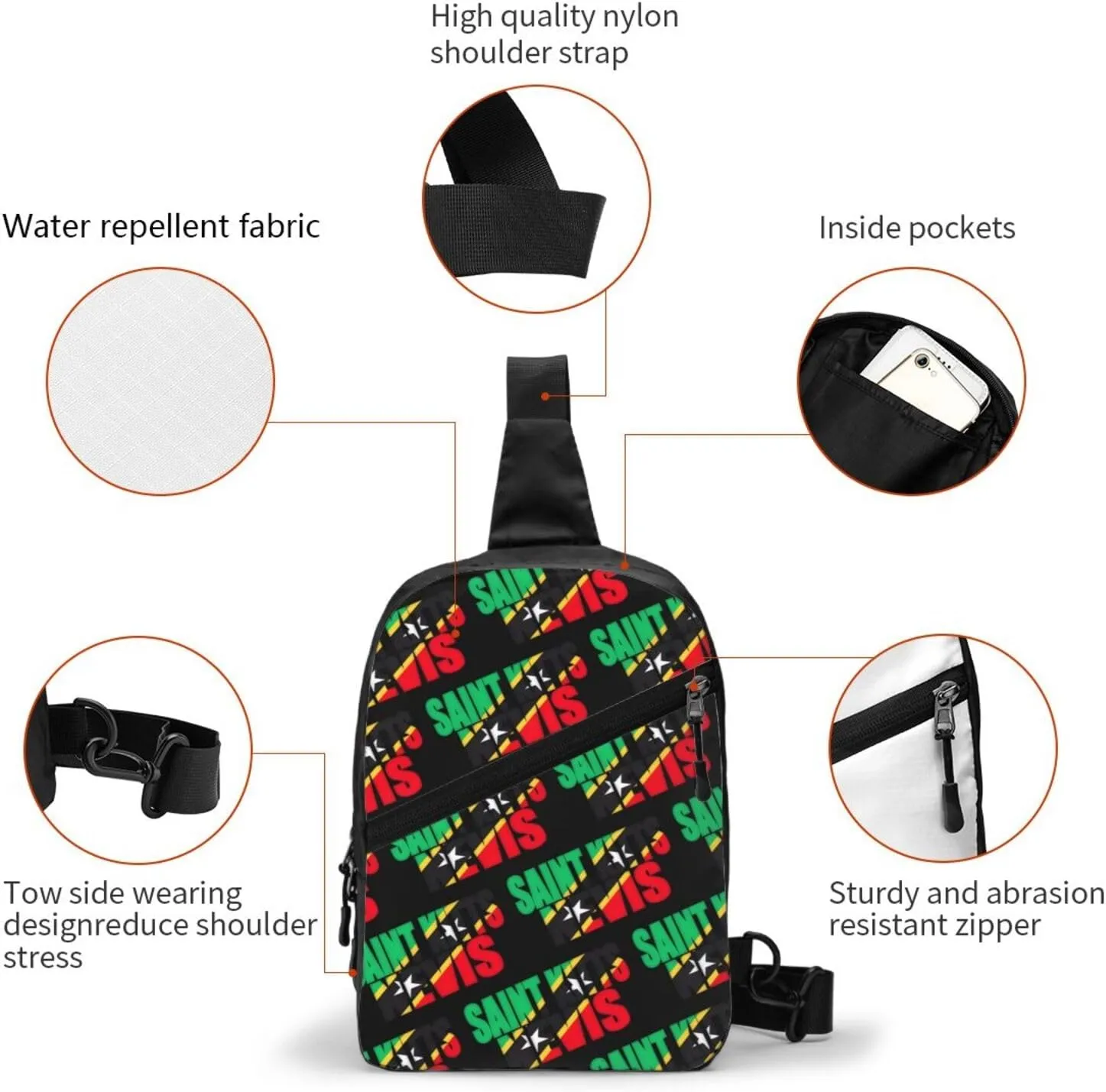 Saint Kitts Nevis Flag Crossbody Bag Portable Sling Bags Foldable Chest Daypack Reusable Sports Shoulder Backpack Diagonally Casual Rucksack Travel Bag