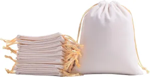 Sansam 50pcs Small Drawstring Velvet Jewelry Pouches, 4.0x4.8 Inch Cream Drawstring Velvet Gift Bags,Treat Favor Bags for Wedding, Party, Shower