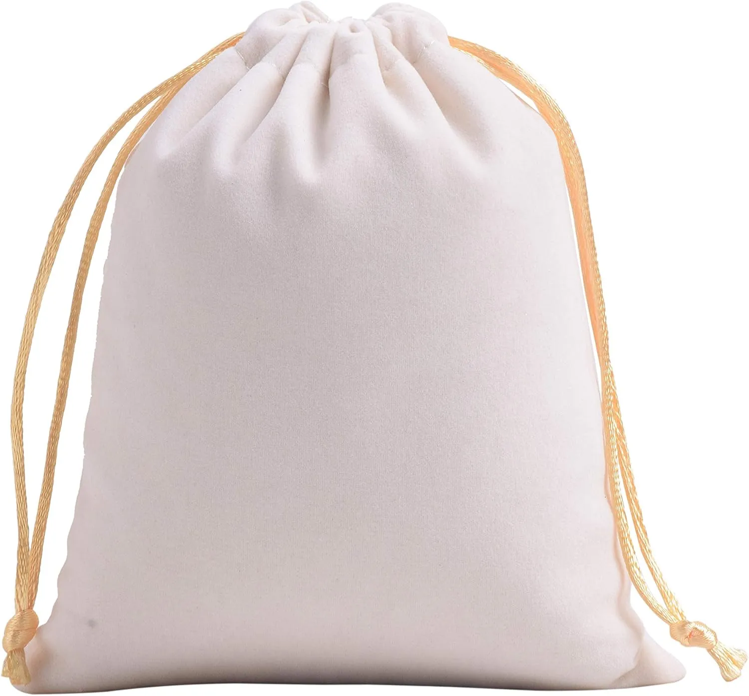 Sansam 50pcs Small Drawstring Velvet Jewelry Pouches, 4.0x4.8 Inch Cream Drawstring Velvet Gift Bags,Treat Favor Bags for Wedding, Party, Shower