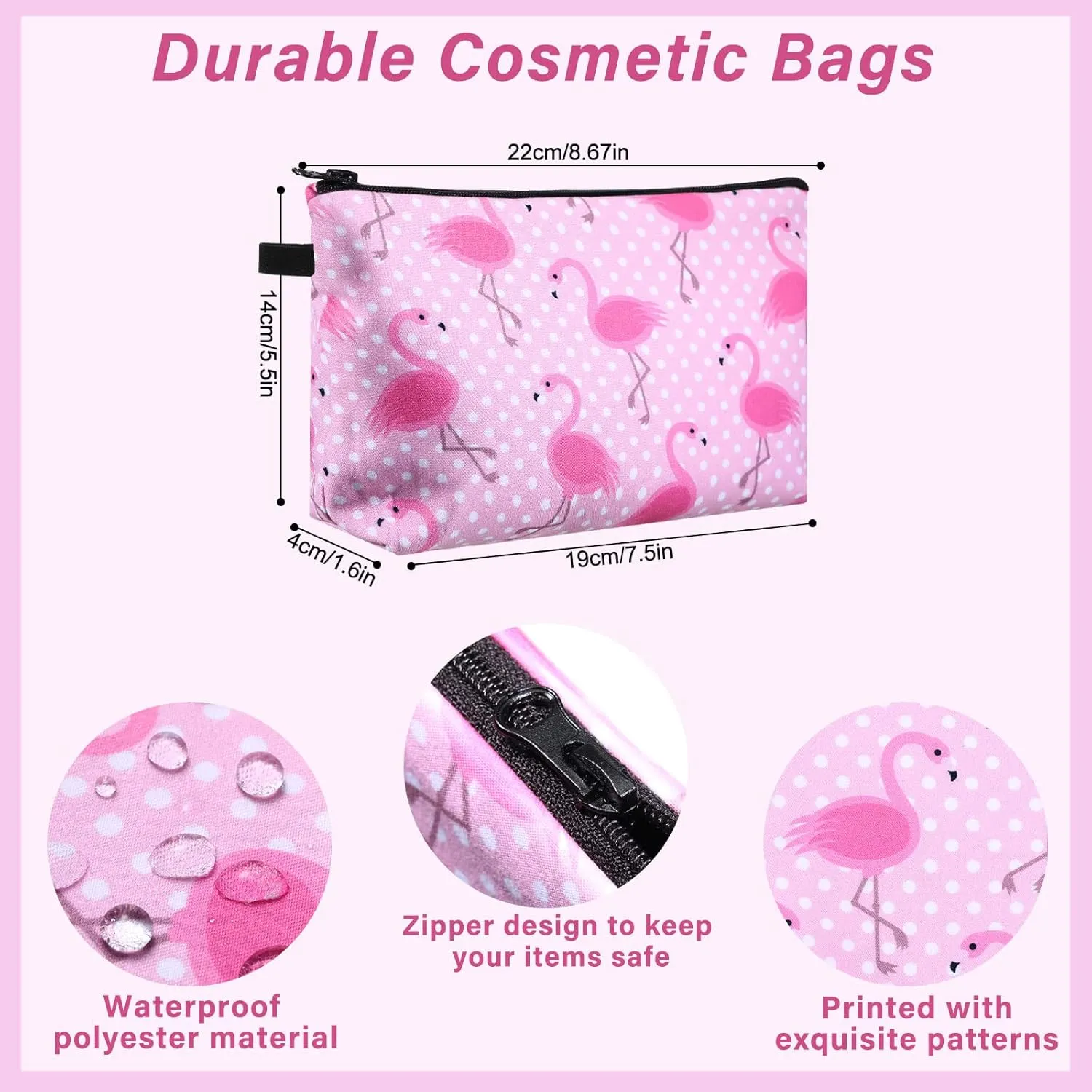 Sanwuta 12 Pieces Cosmetic Makeup Bags Printed Roomy Toiletry Waterproof Beauty Bag Organizer Pouches with Zipper Makeup Accessories for Women(Flamingo Style)
