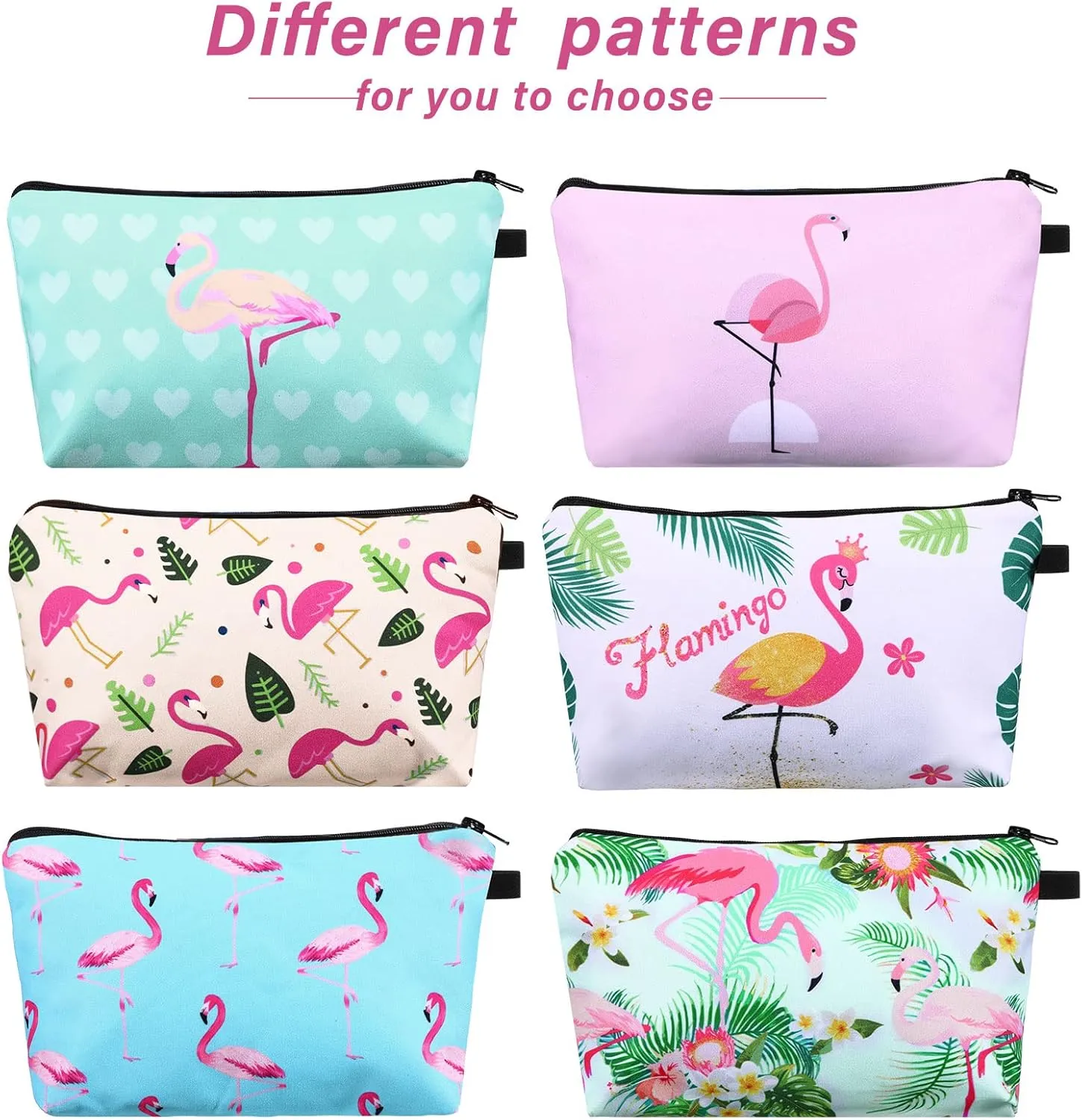 Sanwuta 12 Pieces Cosmetic Makeup Bags Printed Roomy Toiletry Waterproof Beauty Bag Organizer Pouches with Zipper Makeup Accessories for Women(Flamingo Style)