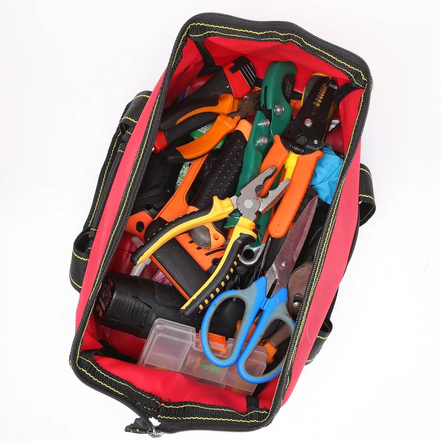 Sanwuta 3 Pack Tool Bag for Men with Waterproof Hard Bottom, Heavy Duty Tool Bag Wide Mouth Tote for Various Instrument, Electrician Carpenter Mechanic(16 Inch,Red, Army Green, Blue)