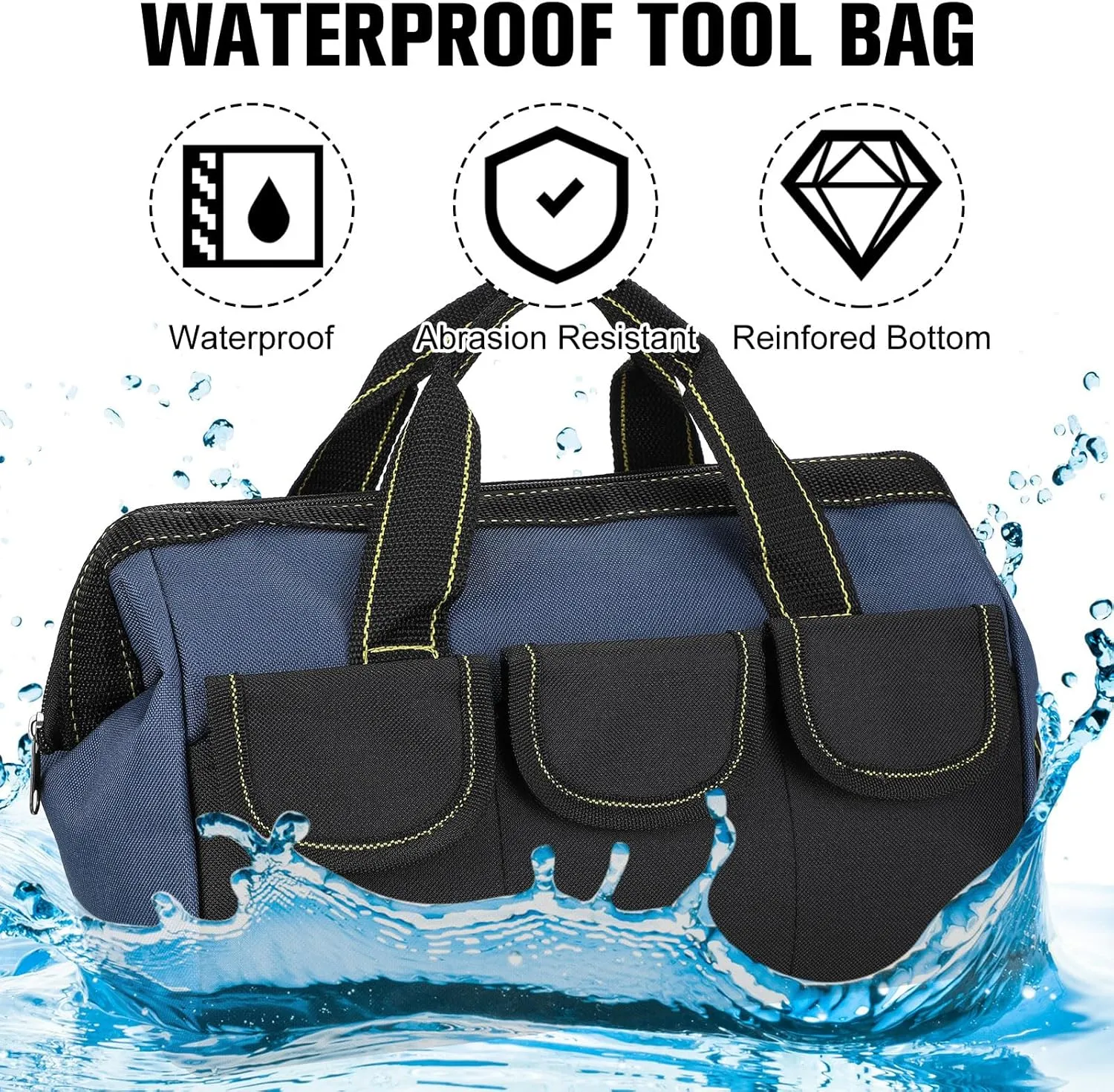 Sanwuta 3 Pack Tool Bag for Men with Waterproof Hard Bottom, Heavy Duty Tool Bag Wide Mouth Tote for Various Instrument, Electrician Carpenter Mechanic(16 Inch,Red, Army Green, Blue)