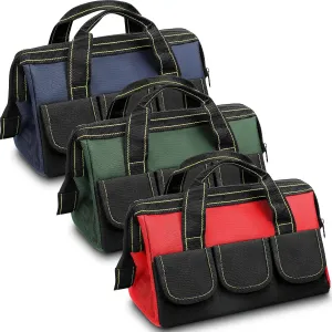 Sanwuta 3 Pack Tool Bag for Men with Waterproof Hard Bottom, Heavy Duty Tool Bag Wide Mouth Tote for Various Instrument, Electrician Carpenter Mechanic(16 Inch,Red, Army Green, Blue)