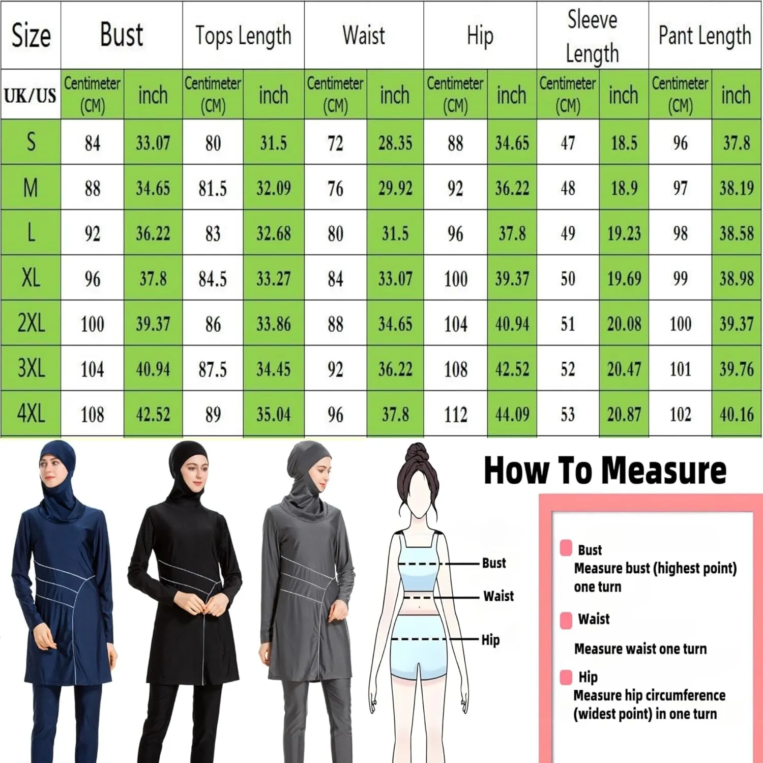 SARBUTER Muslim Swimwear for Women Modest Full Cover Swimsuit Long Sleeve Hijab Burkini