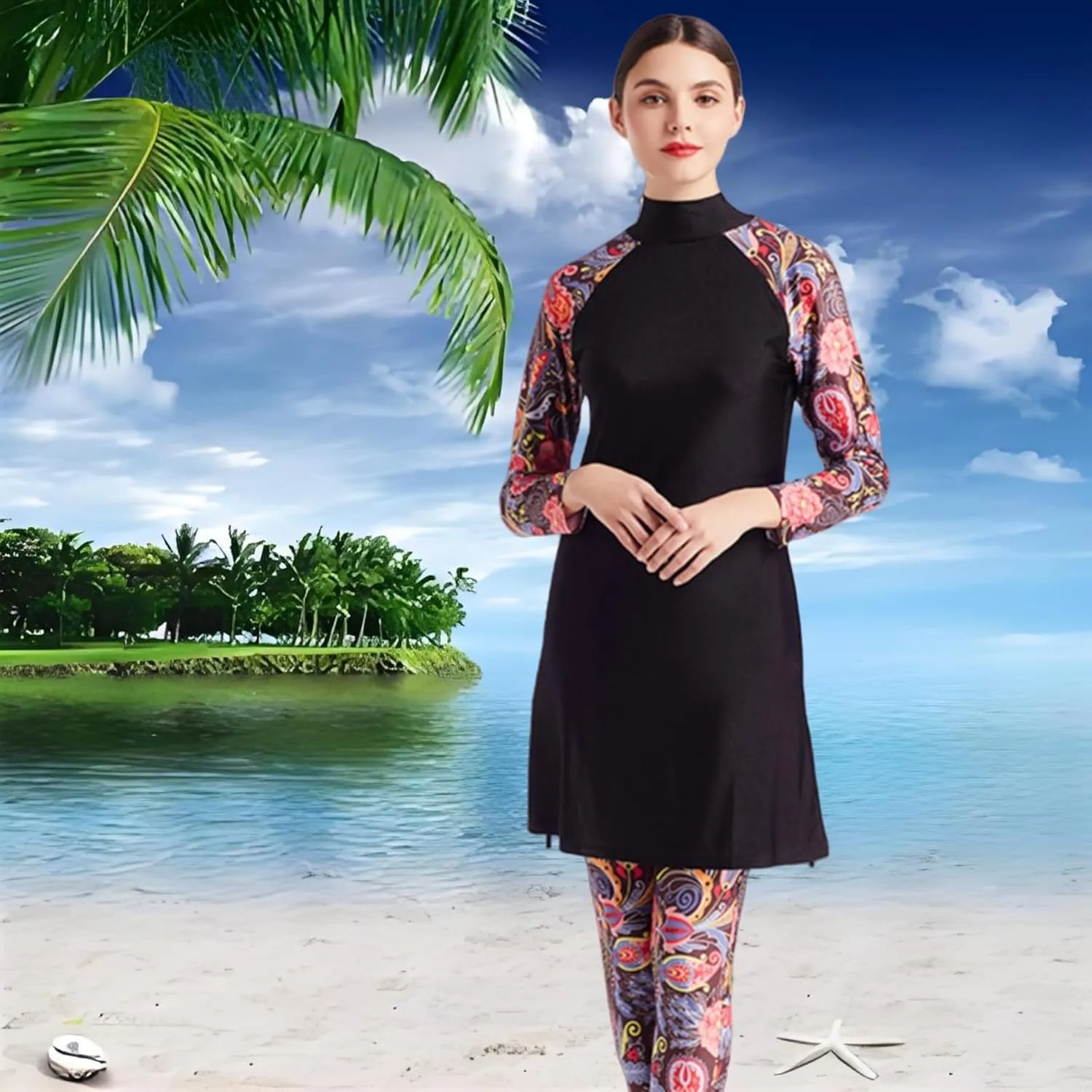 SARBUTER Women Muslim Modest Swimsuit Full Coverage Swimwear Long Sleeve Hijab Burkini Islamic Bathing Suits