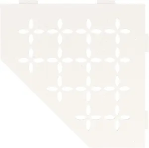 Schluter Pentagonal Corner Shelf for Tiled Walls - Floral Design, Aluminum Material, Matte White Finish, 3/32” Thick Anchoring Tabs - SES2D5MBW