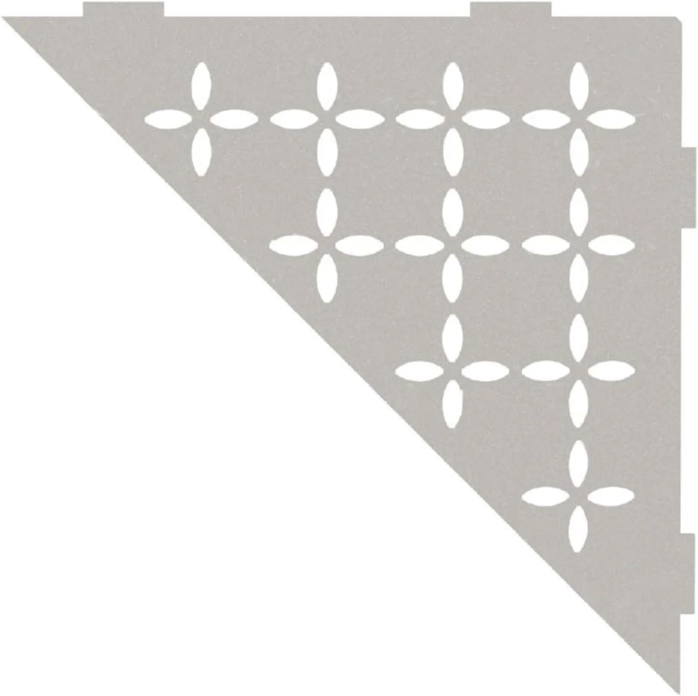 Schluter Triangular Corner Shelf for Tiled Walls - Floral Design, Aluminum Material, Greige Finish, 3/32” Thick Anchoring Tabs - SES1D5TSBG