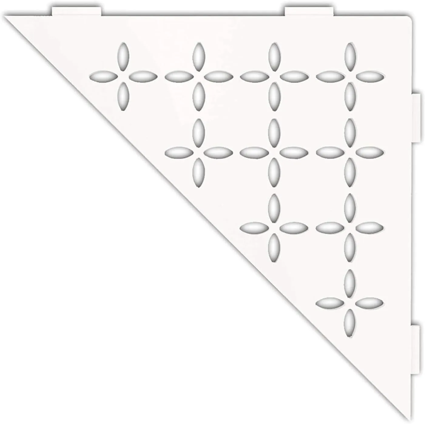 Schluter Triangular Corner Shelf for Tiled Walls - Floral Design, Aluminum Material, Matte White Finish, 3/32” Thick Anchoring Tabs - SES1D5MBW