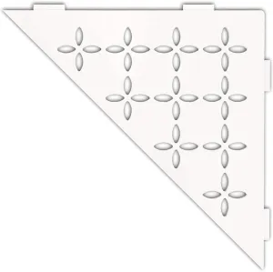 Schluter Triangular Corner Shelf for Tiled Walls - Floral Design, Aluminum Material, Matte White Finish, 3/32” Thick Anchoring Tabs - SES1D5MBW