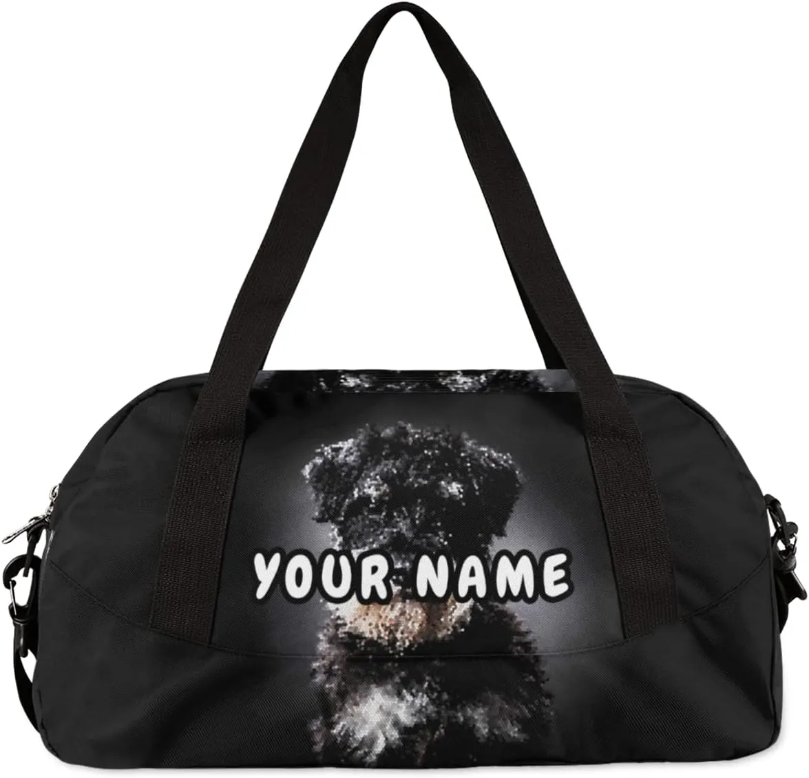 Schnauzer Dog Personalized Kids Duffel Bag for Girls Boys, Dog Debris Custom Name Dance Bag Overnight Small Duffel Bag Carry On Weekend Sports Travel Bag for School Practice Gymnastics Ballet