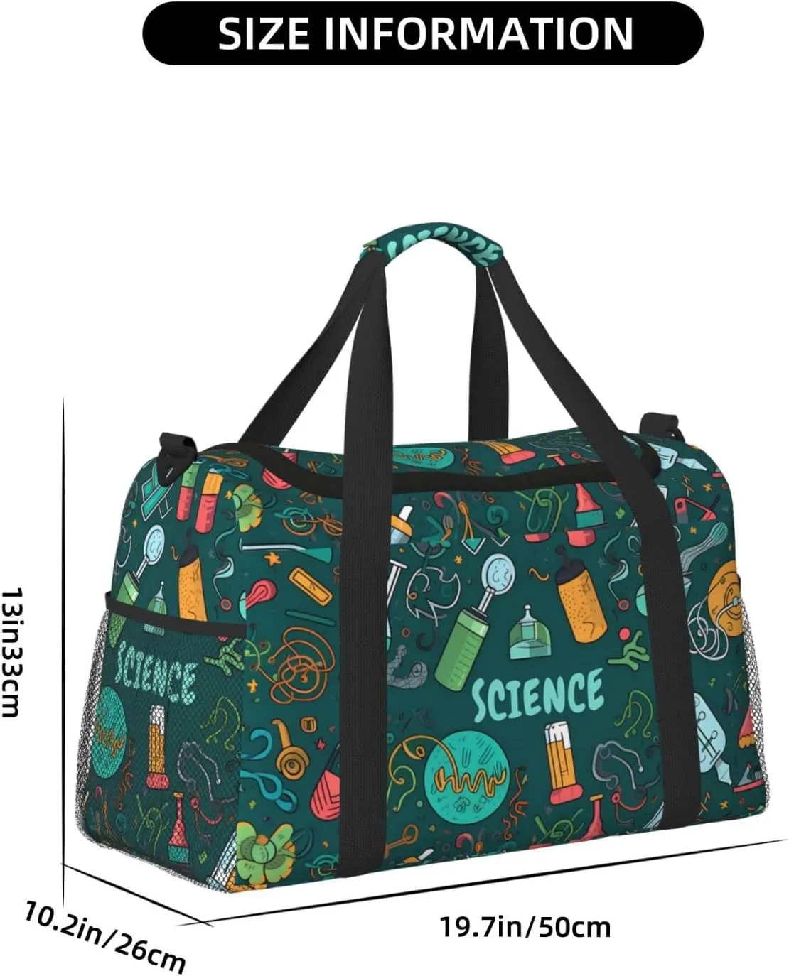 Science Math Big Capacity Sports Gym Bag Portable Travel Duffle Bag, Cartoon Lightweight Weekender Workout Bag for Overnight, Unisex