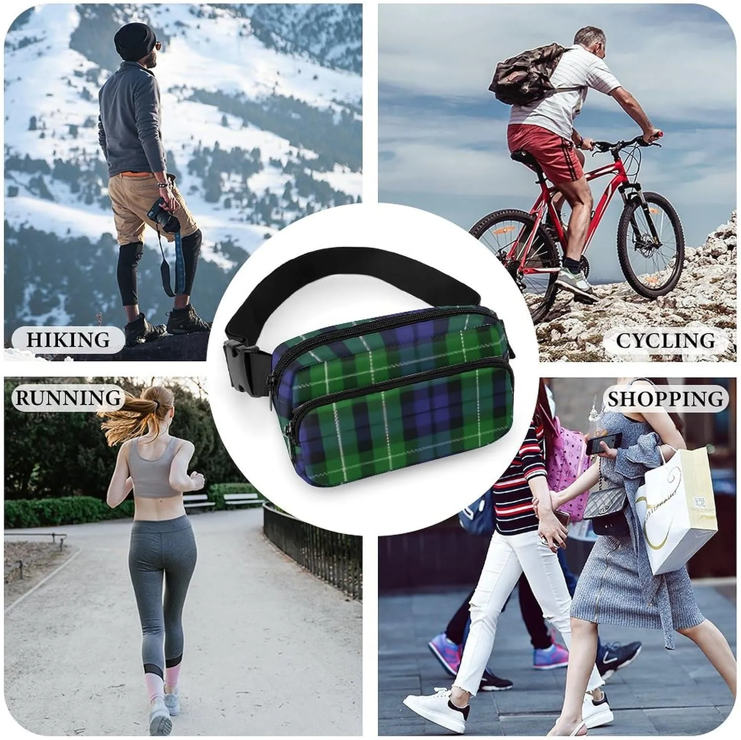 Scottish Clan Graham Tartan Plaid Full Printed Waist Bag, Large Capacity Portable Waist Bag