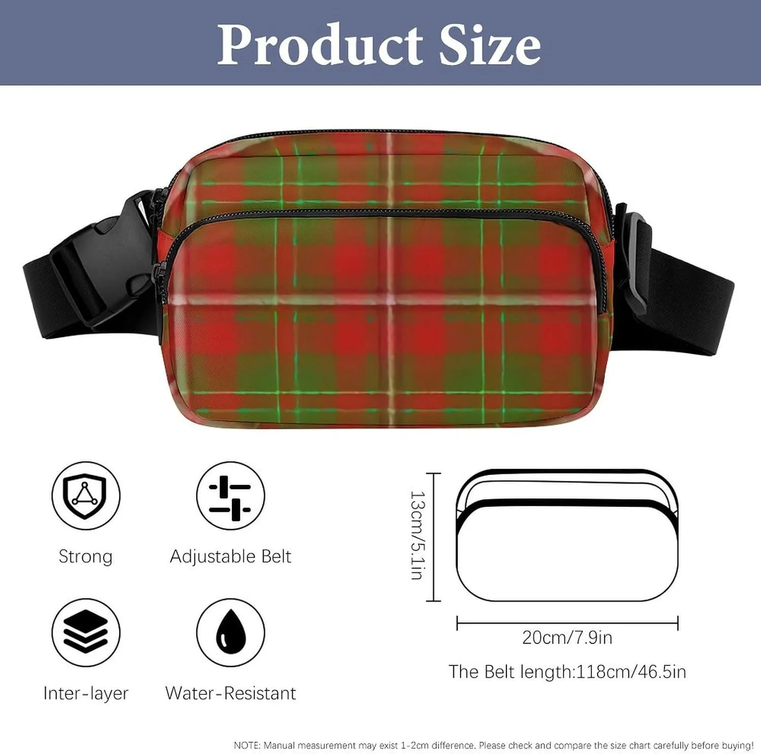 Scottish Clan Hay Tartan Plaid Full Printed Waist Bag, Large Capacity Portable Waist Bag