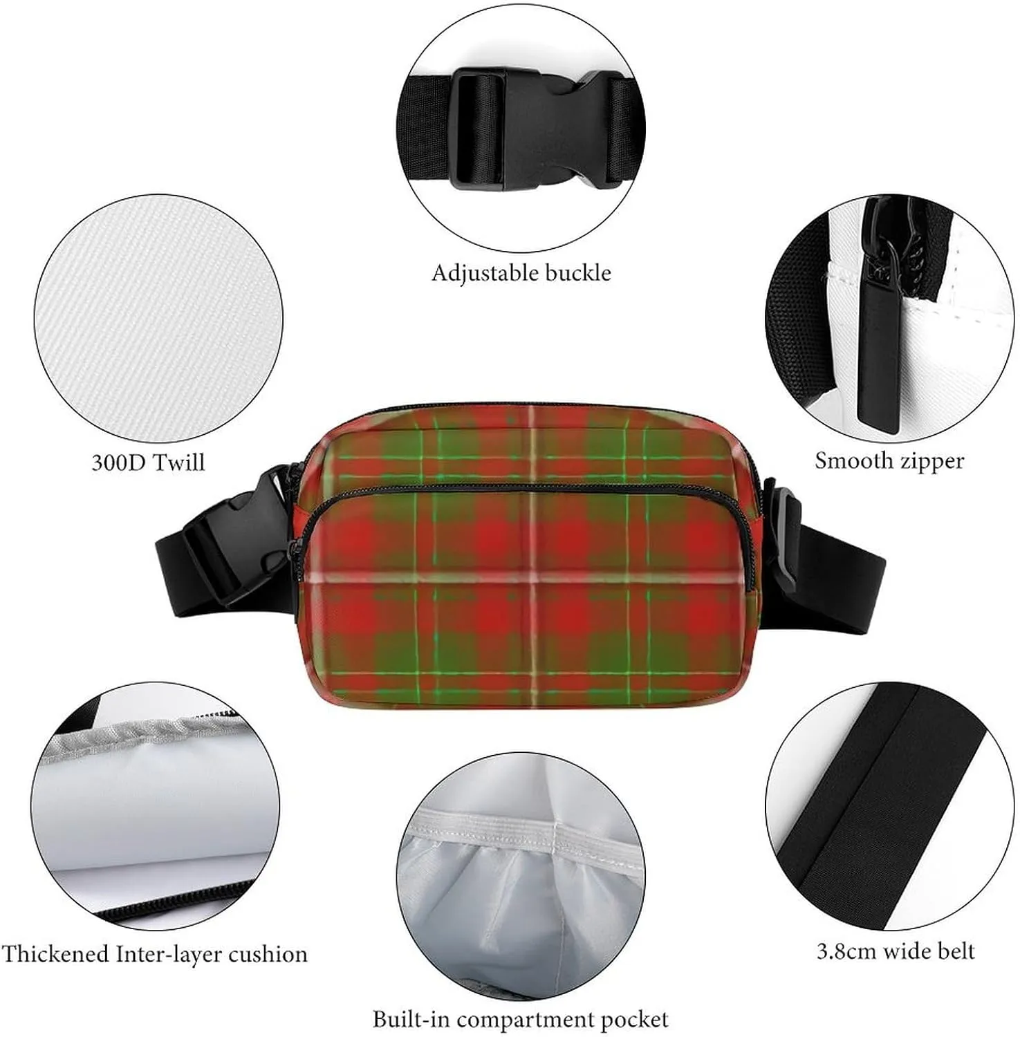 Scottish Clan Hay Tartan Plaid Full Printed Waist Bag, Large Capacity Portable Waist Bag