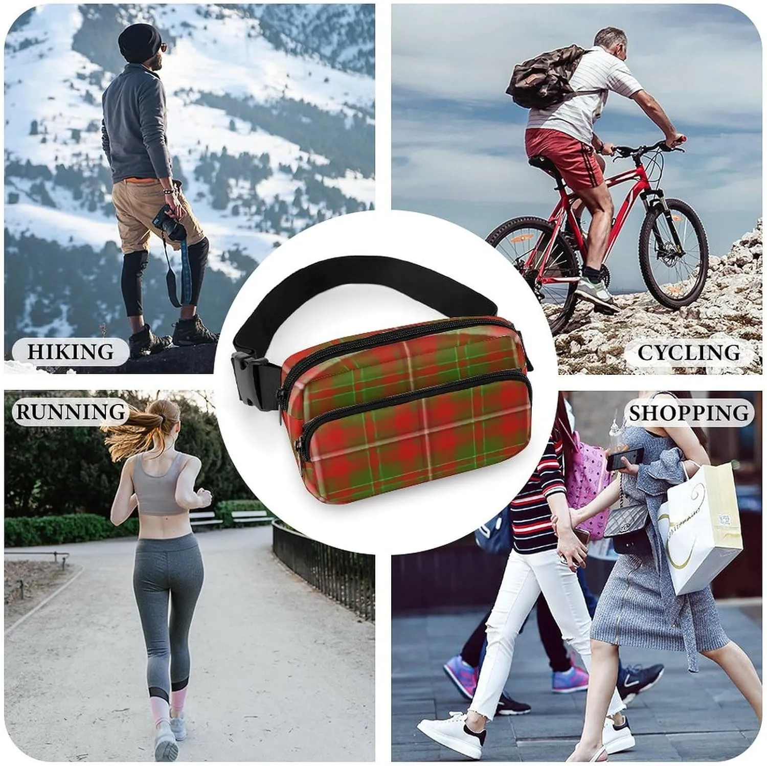 Scottish Clan Hay Tartan Plaid Full Printed Waist Bag, Large Capacity Portable Waist Bag