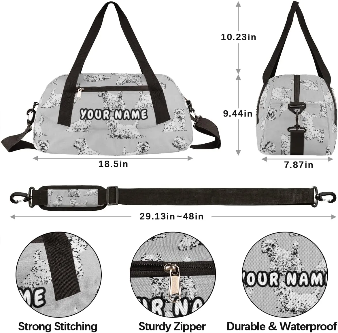 Scottish Terrier Dog Personalized Kids Duffel Bag for Girls Boys, Dog Debris Custom Name Dance Bag Overnight Small Duffel Bag Carry On Weekend Sports Travel Bag for School Practice Gymnastics Ballet