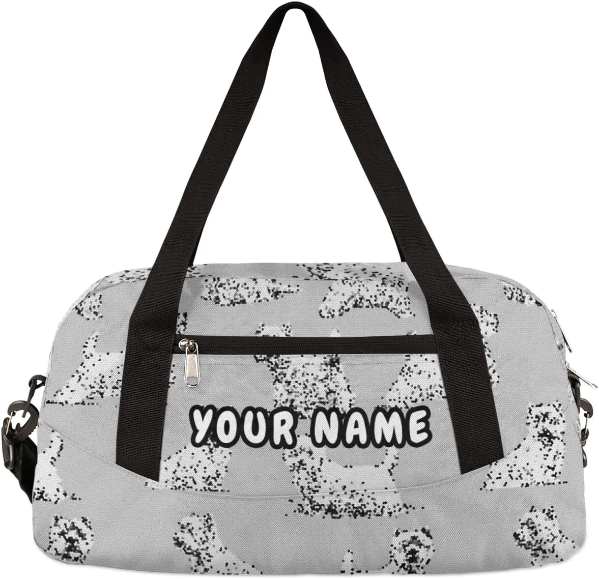 Scottish Terrier Dog Personalized Kids Duffel Bag for Girls Boys, Dog Debris Custom Name Dance Bag Overnight Small Duffel Bag Carry On Weekend Sports Travel Bag for School Practice Gymnastics Ballet