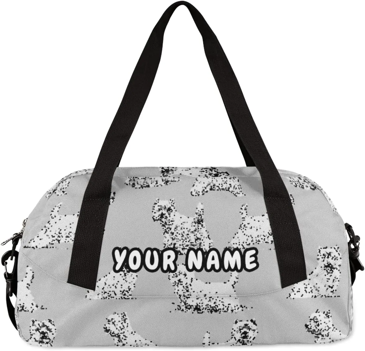 Scottish Terrier Dog Personalized Kids Duffel Bag for Girls Boys, Dog Debris Custom Name Dance Bag Overnight Small Duffel Bag Carry On Weekend Sports Travel Bag for School Practice Gymnastics Ballet