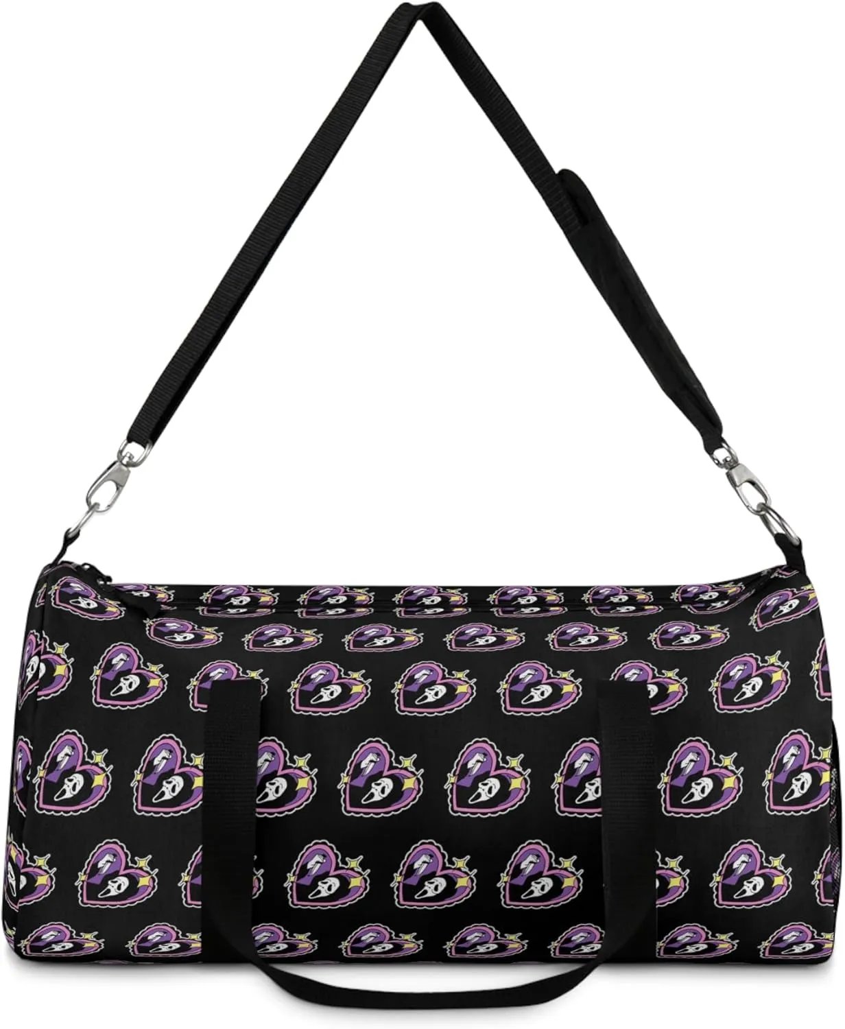 Scream Ghost Heart Black Duffel Bag - Pastel Goth Travel Accessories - Creepy Cute Gym Bags - Overnight Carry All - Weekender Duffle - Serial Killer - Horror True Crime Junkie (23" x 12" x 12")