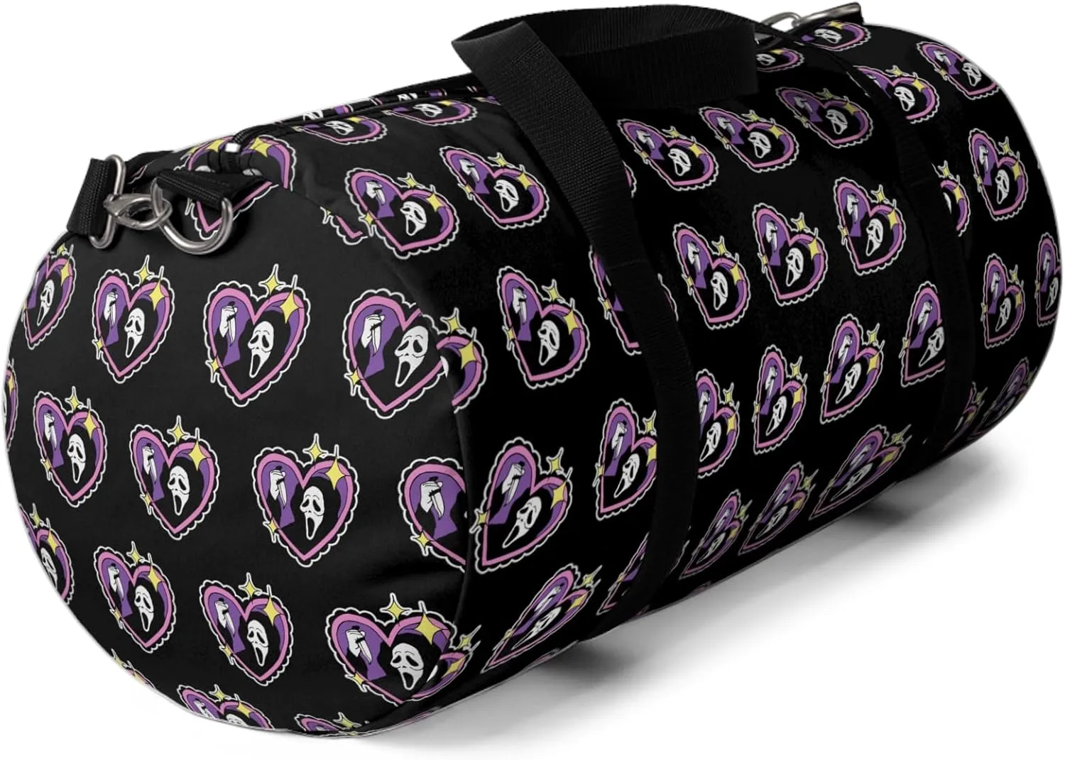 Scream Ghost Heart Black Duffel Bag - Pastel Goth Travel Accessories - Creepy Cute Gym Bags - Overnight Carry All - Weekender Duffle - Serial Killer - Horror True Crime Junkie (23" x 12" x 12")