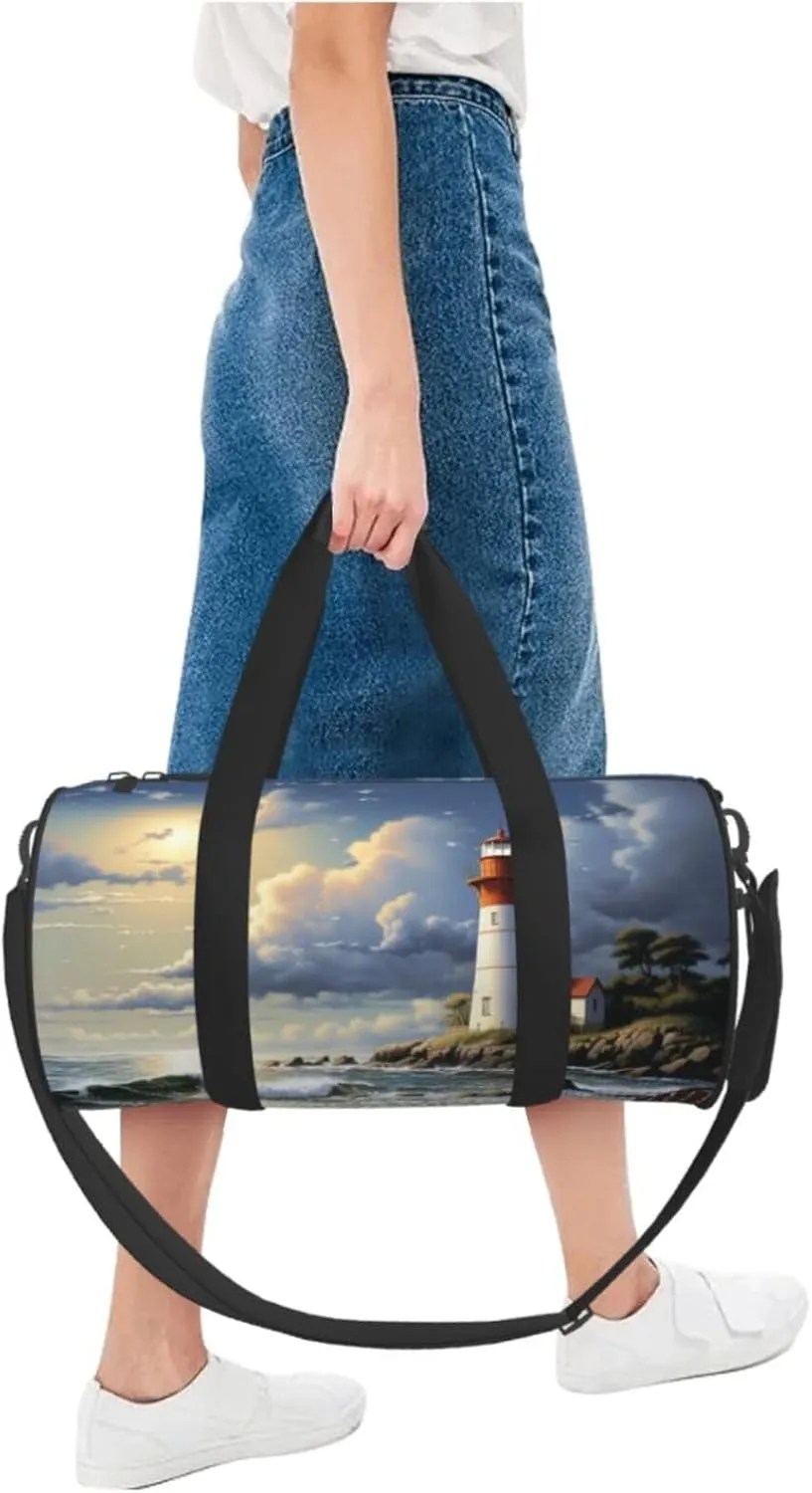 Sea Lighthouse Sandbeach Travel Duffle Bag for Men Women Sport Gym Bag Foldable Weekender Bag Carry on Overnight Bag for Travel Swimming Basketball