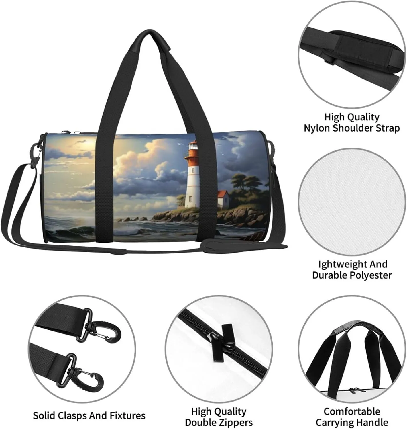 Sea Lighthouse Sandbeach Travel Duffle Bag for Men Women Sport Gym Bag Foldable Weekender Bag Carry on Overnight Bag for Travel Swimming Basketball