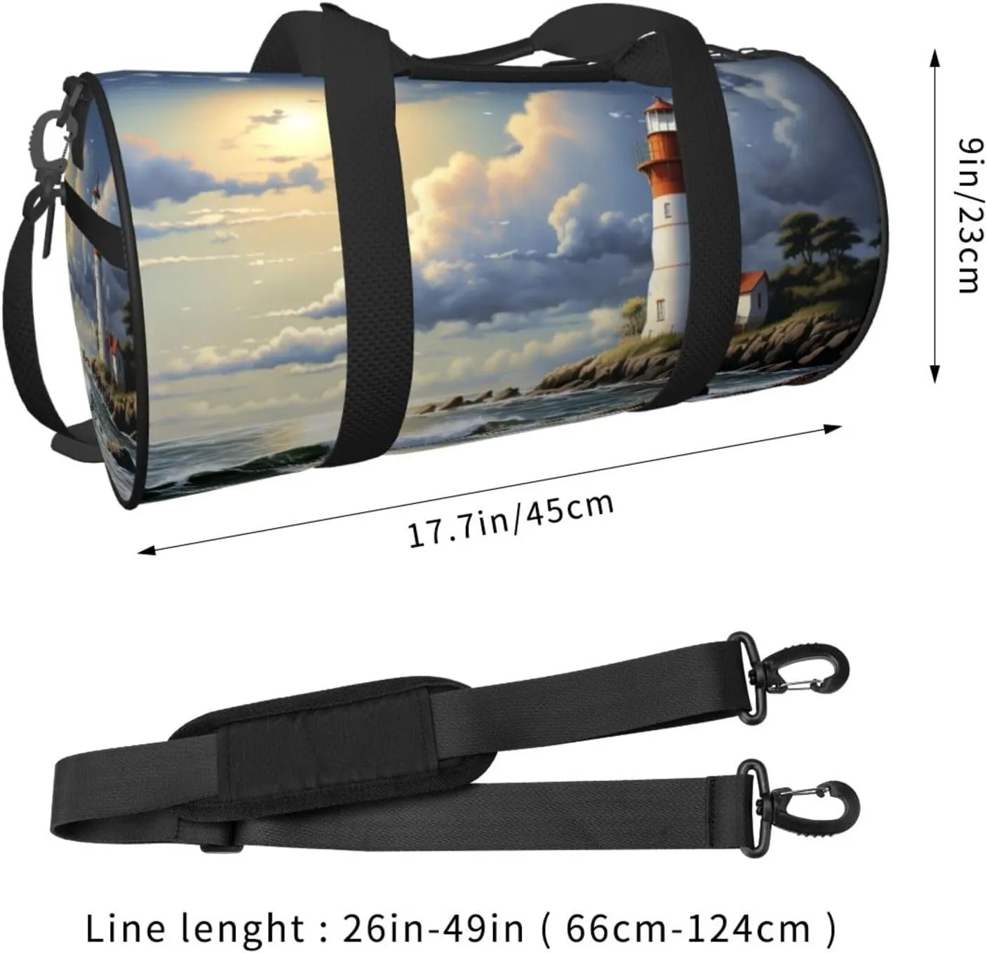 Sea Lighthouse Sandbeach Travel Duffle Bag for Men Women Sport Gym Bag Foldable Weekender Bag Carry on Overnight Bag for Travel Swimming Basketball