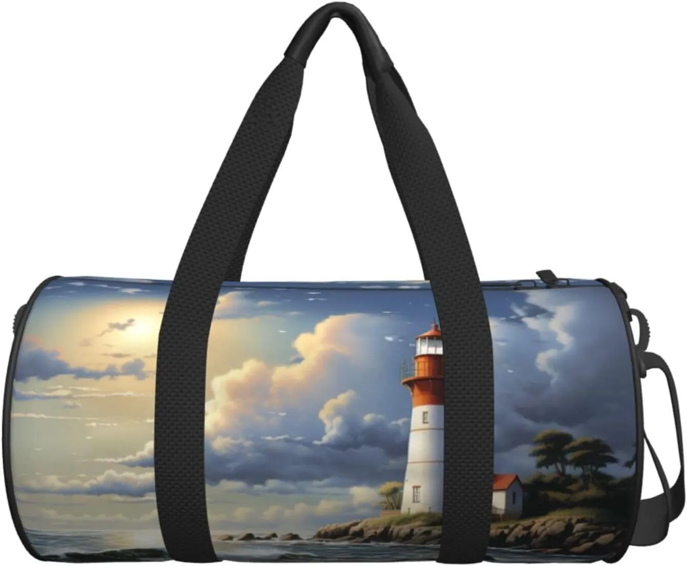 Sea Lighthouse Sandbeach Travel Duffle Bag for Men Women Sport Gym Bag Foldable Weekender Bag Carry on Overnight Bag for Travel Swimming Basketball