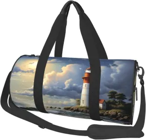 Sea Lighthouse Sandbeach Travel Duffle Bag for Men Women Sport Gym Bag Foldable Weekender Bag Carry on Overnight Bag for Travel Swimming Basketball