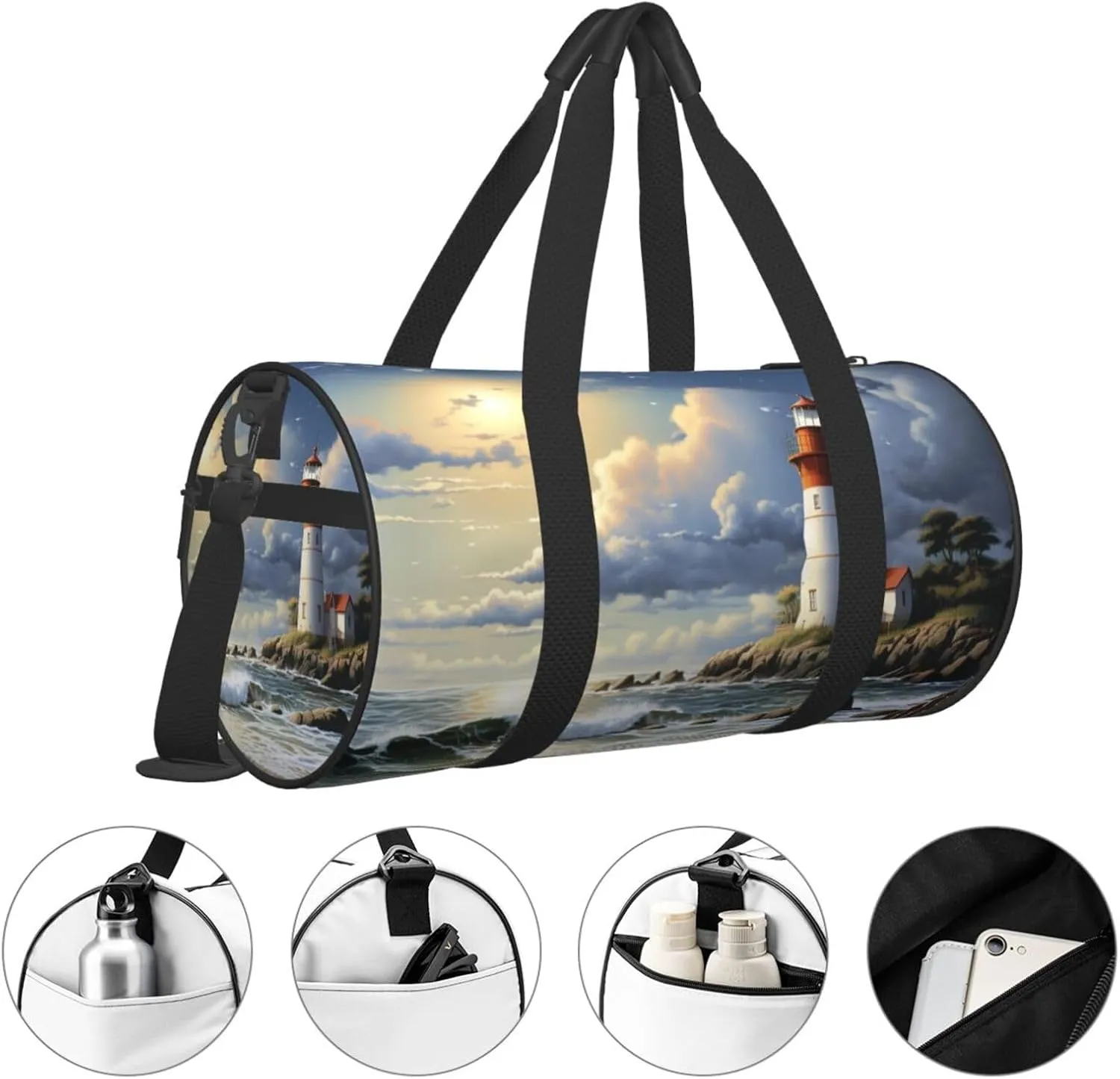 Sea Lighthouse Sandbeach Travel Duffle Bag for Men Women Sport Gym Bag Foldable Weekender Bag Carry on Overnight Bag for Travel Swimming Basketball