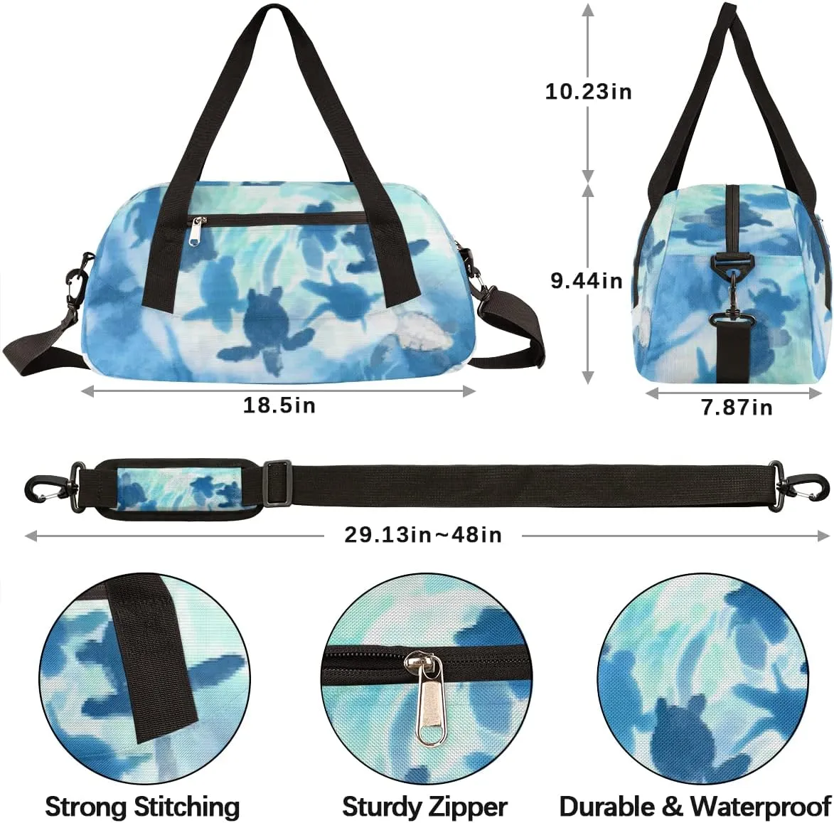 Sea Ocean Animal Turtles Kids Duffel Bag for Girls Boys Teens, Sea Turtles Pixel Wind Dance Bag Overnight Small Duffel Bag Carry On Weekend Sports Gym Travel Bag for School Practice Gymnastics Ballet