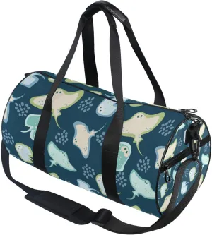 Sea Stingray Fish Blue Gym Duffle Bag Women Men Sports Fitness Bag for Travel Workout Gymnastics Dance Ballet