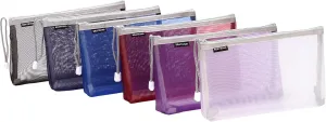 Sea Team 6pcs Multicolored Portable Travel Toiletry Pouch Nylon Mesh Cosmetic Makeup Organizer Bag with Zipper, 9.4 x 2 x 6.3 Inches, Colorful