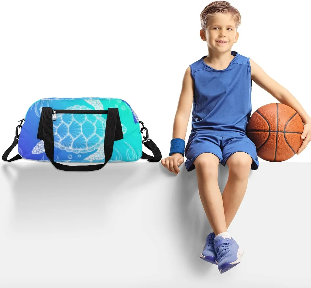 Sea Turtle Animals Kids Duffel Bag for Girls Boys Teens, Sea Turtle Pixel Wind Dance Bag Overnight Small Duffel Bag Carry On Weekend Sports Gym Travel Bag for School Practice Gymnastics Ballet