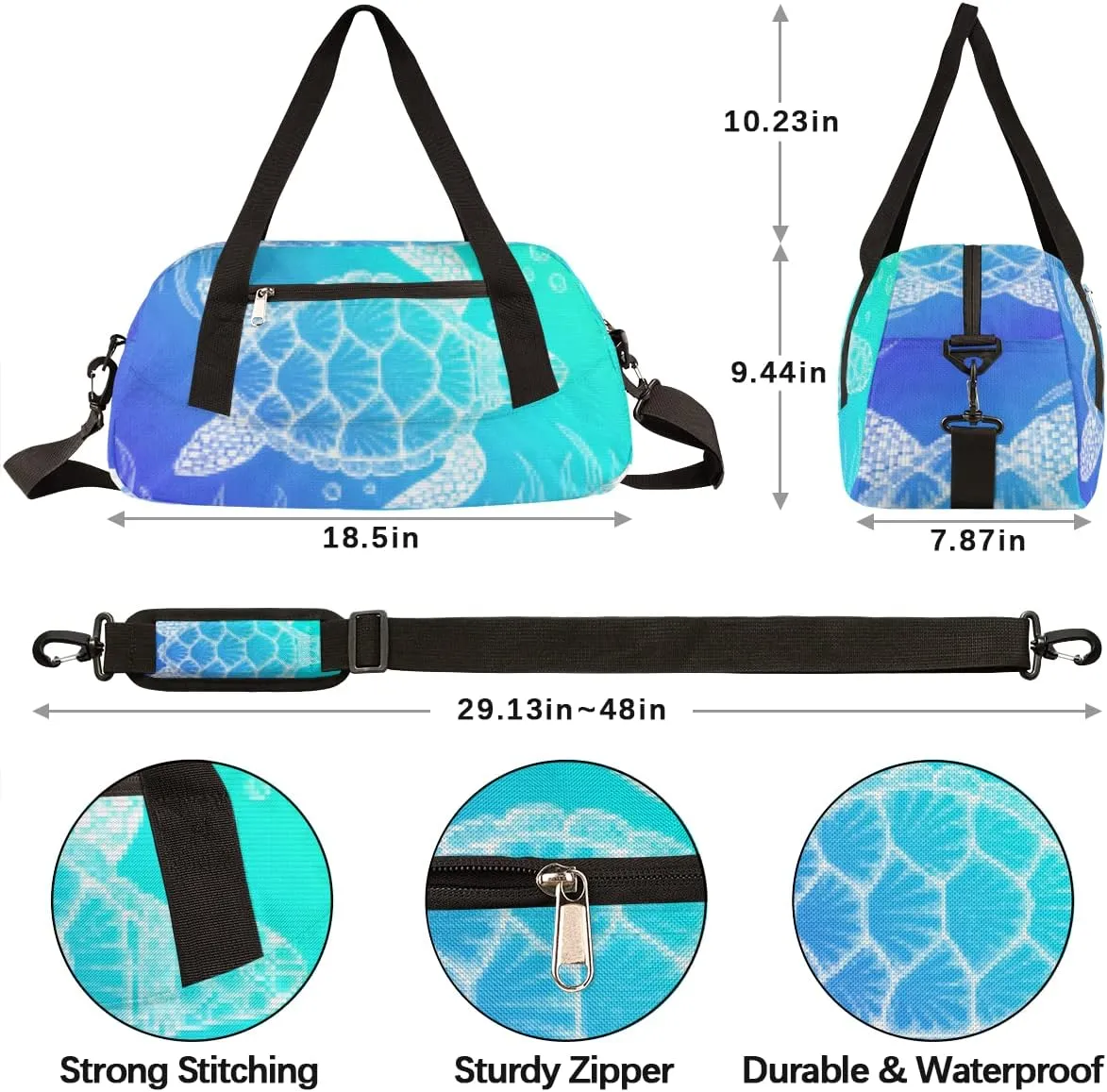 Sea Turtle Animals Kids Duffel Bag for Girls Boys Teens, Sea Turtle Pixel Wind Dance Bag Overnight Small Duffel Bag Carry On Weekend Sports Gym Travel Bag for School Practice Gymnastics Ballet