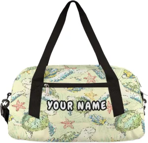Sea Turtle Starfish Personalized Kids Duffel Bag for Girls Boys, Sea Turtle Debris Custom Name Dance Bag Overnight Small Duffel Bag Carry On Sports Travel Bag for School Practice Gymnastics Ballet